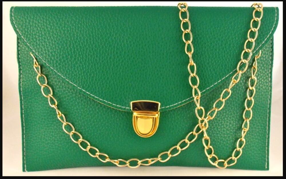 Vegan Pebbled Leather Conververtible Clutch Purse Shoulder Bag gold chain clasp